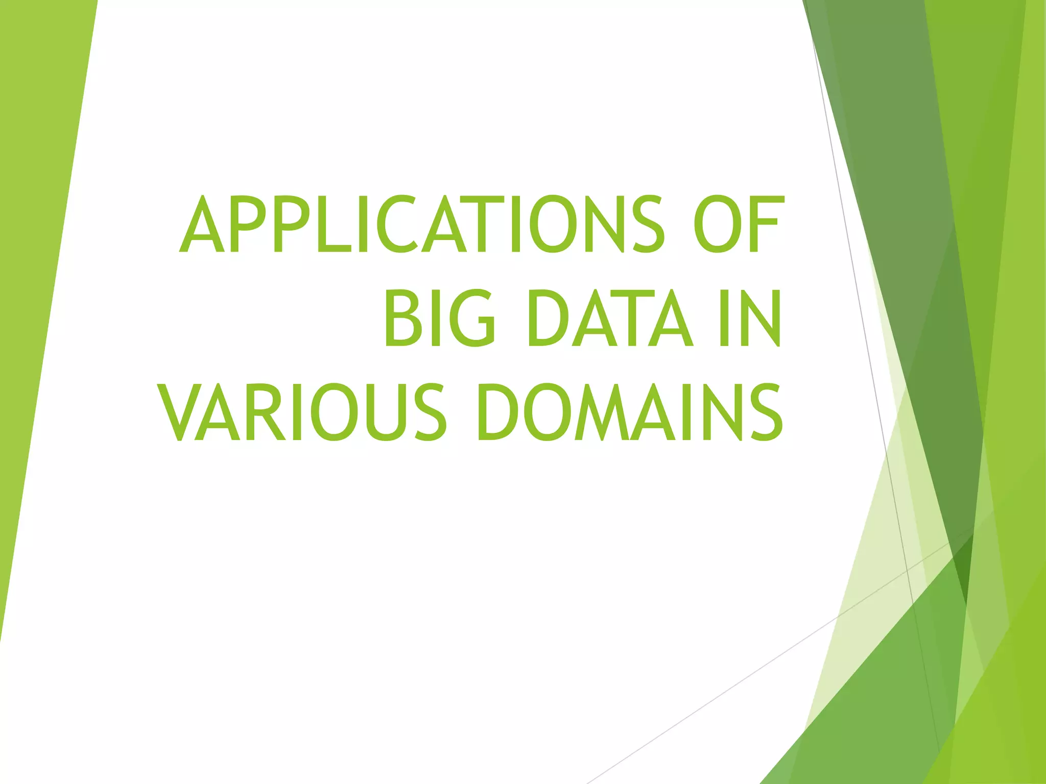 APPLICATIONS OF
BIG DATA IN
VARIOUS DOMAINS
 