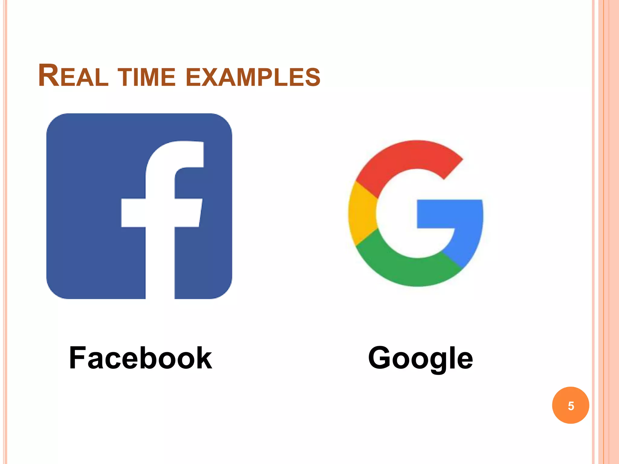 REAL TIME EXAMPLES
Facebook Google
5
 