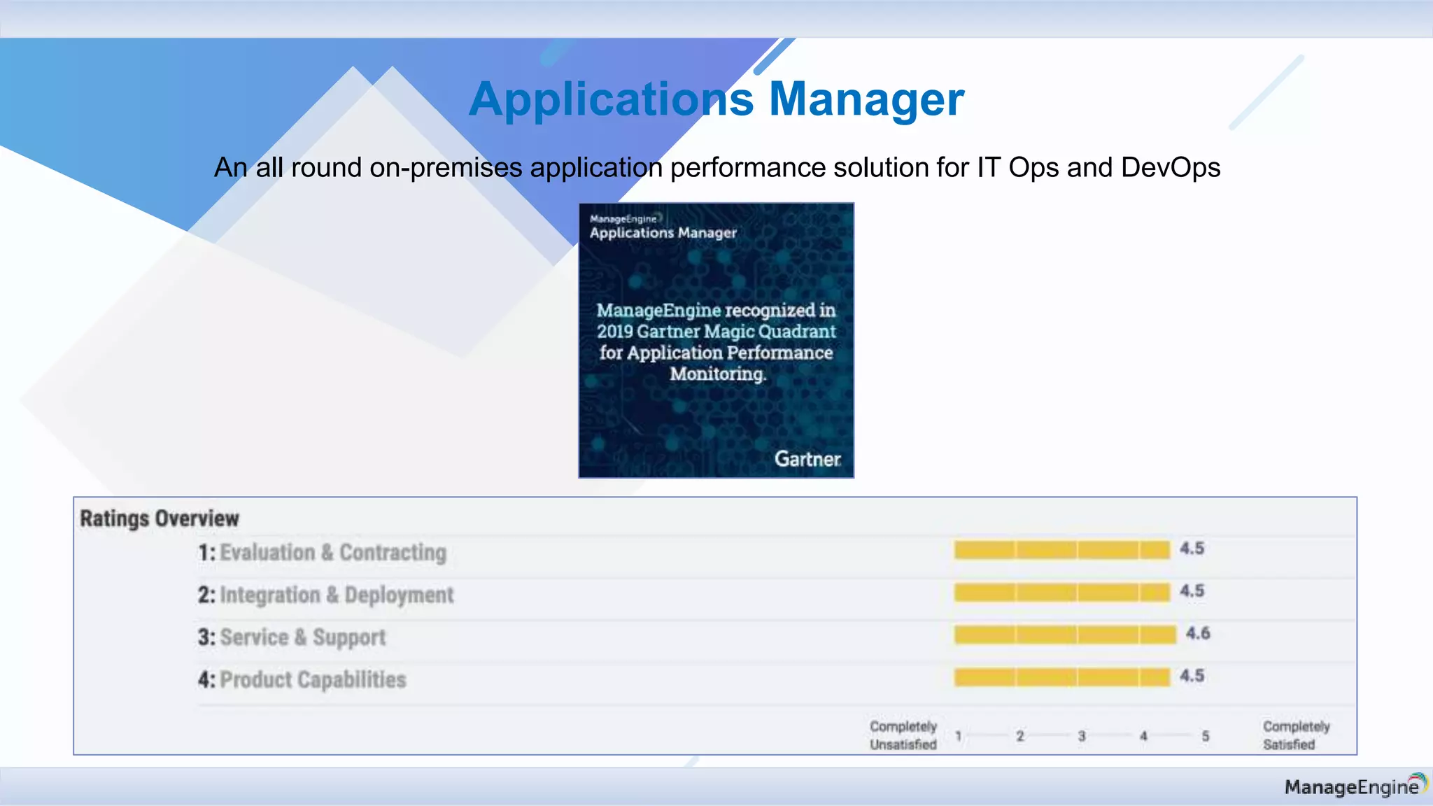 Applications Manager
An all round on-premises application performance solution for IT Ops and DevOps
 
