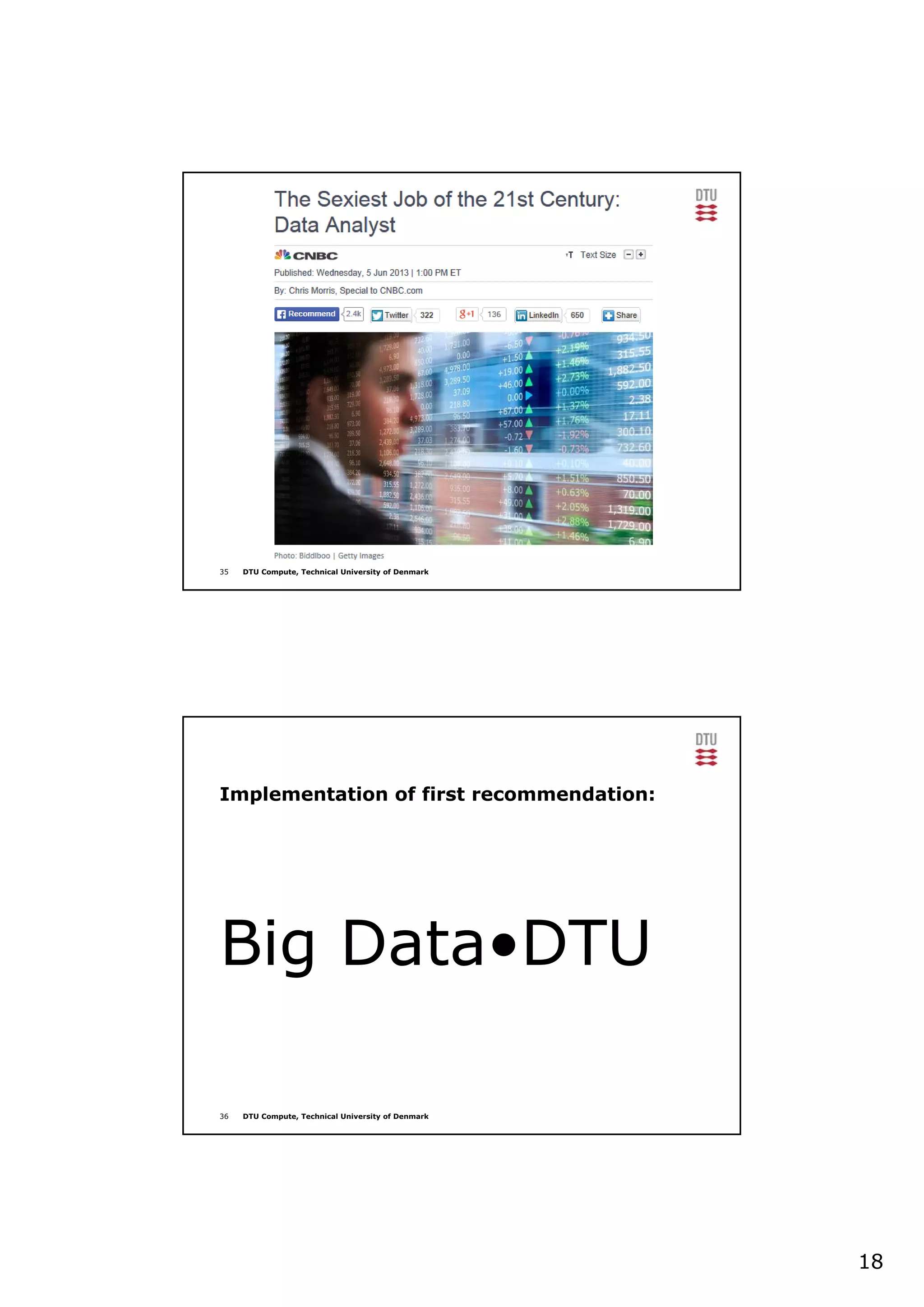 18
35 DTU Compute, Technical University of Denmark
36 DTU Compute, Technical University of Denmark
Implementation of first recommendation:
Big Data•DTU
 