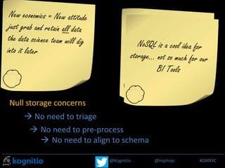 @Kognitio @mphnyc #MPP_R@Kognitio @mphnyc #OANYC
 No need to pre-process
 No need to align to schema
 No need to triage
Null storage concerns
 