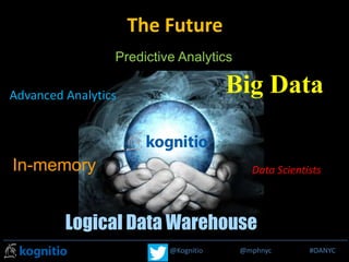 @Kognitio @mphnyc #MPP_R@Kognitio @mphnyc #OANYC
The Future
Big DataAdvanced Analytics
In-memory
Logical Data Warehouse
Predictive Analytics
Data Scientists
 