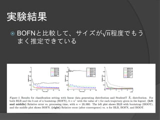 実験結果
   BOFNと比較して、サイズが 𝑛程度でもう
    まく推定できている
 