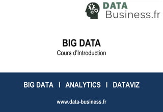 DataViz BIG DATA 
Cours d’Introduction 
Big Data l Analytics l 
BIG DATA l ANALYTICS l DATAVIZ 
www.data-business.fr 
 