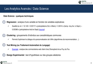 20 
Les Analytics Avancés / Data Science 
Data Science : quelques techniques 
• Régression : analyse d’une variable en fon...