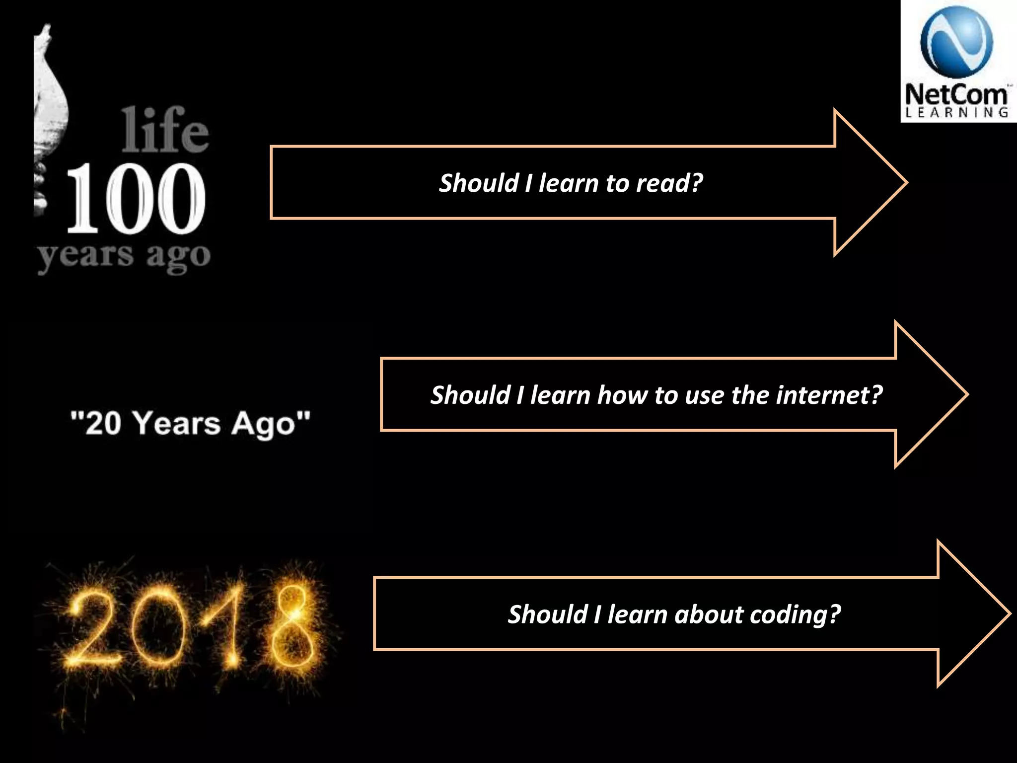 Should I learn to read?
Should I learn how to use the internet?
Should I learn about coding?
 