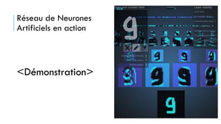 Réseau de Neurones
Artificiels en action
<Démonstration>
 