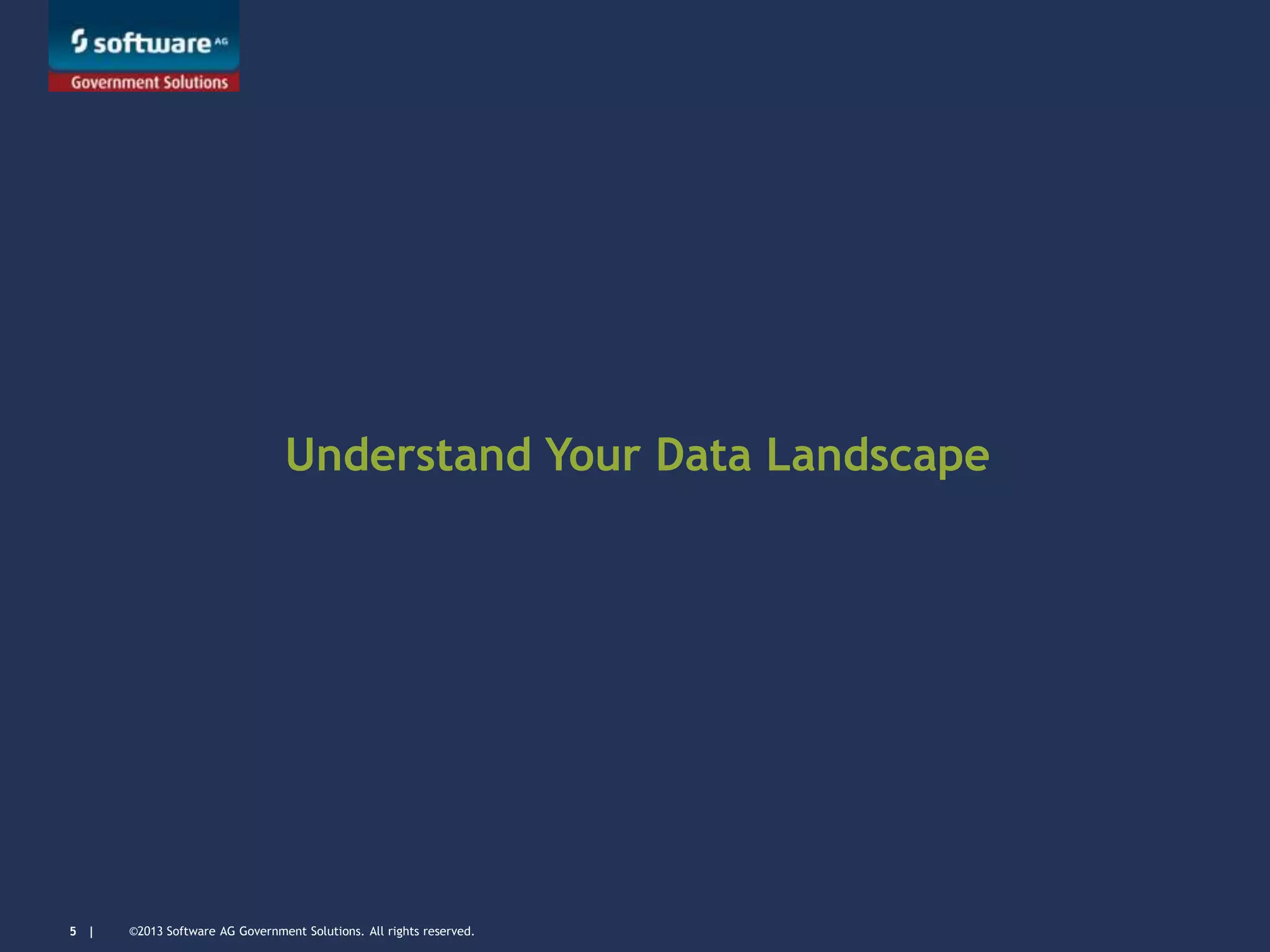 ©2013 Software AG Government Solutions. All rights reserved.5 |
Understand Your Data Landscape
 