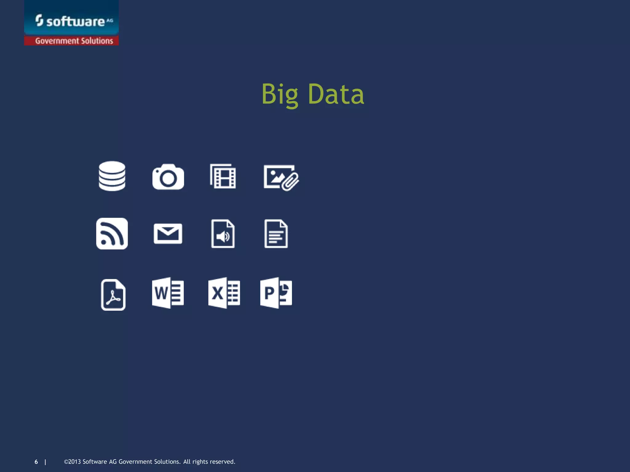 ©2013 Software AG Government Solutions. All rights reserved.6 |
Big Data
 