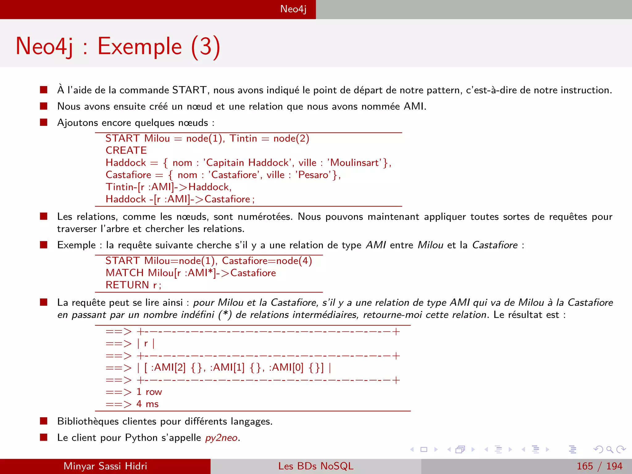 Lambda-architecture Architecture Lambda
Speed Layer
I Traite les mêmes données que celles envoyées dans le batch.
I Mise à jour des vues, en continu, de manière incrémentale, dès l’arrivée
d’une nouvelle donnée.
I Faible latence de traitement : ∼10ms à quelques secondes.
I Besoins
- Traitement en continu (stream processing).
- Tolérance aux pannes.
- Garanties de traitement si possible.
- Rejeu possible des messages en cas de perte d’un nœud.
I Technologies
- Kafka : collecte temps réel.
- Akka : message-driven applications.
- Storm : Stream processing.
- Spark : Micro-batch processing.
- ...
Minyar Sassi Hidri Technologies pour le Big Data 164 / 227
 