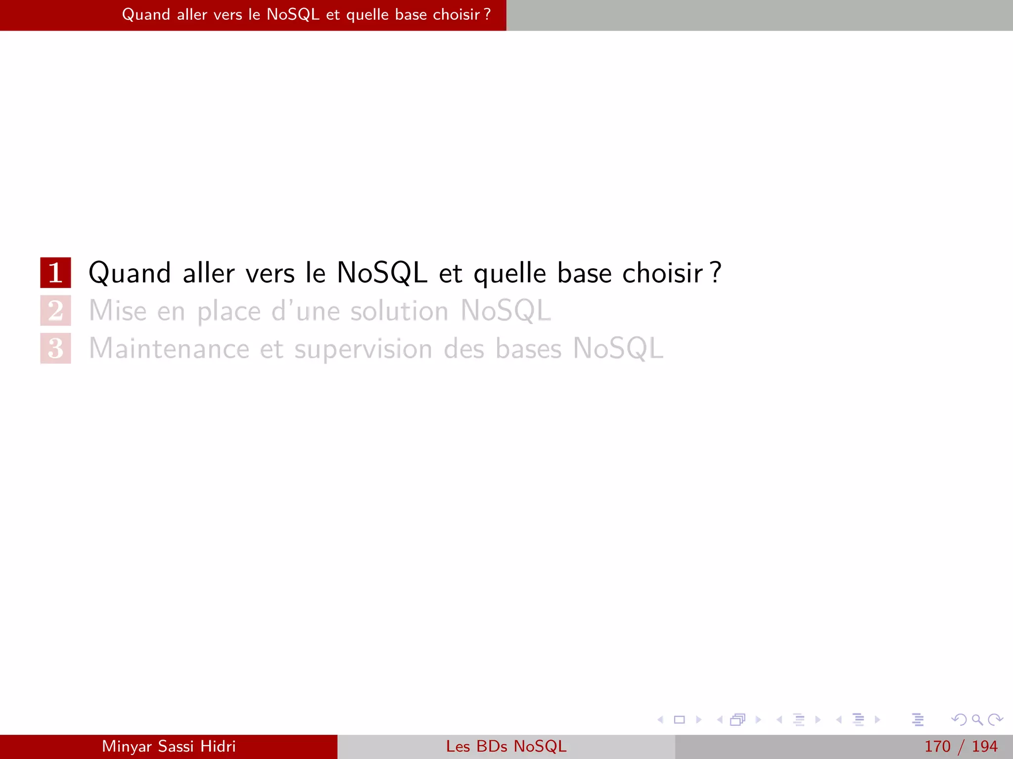 Requêtage des données Hadoop : Pig, Hive, Spark et SparkQL
Requêtage des données Hadoop
I Hadoop est principalement utilisé pour le monde batch.
I Le paradigme MapReduce sur Hadoop ne propose pas de
transformation ou de requêtage performant mais plutôt un traitement
d’une forte volumétrie de données.
I Cependant, la performance n’est pas à négliger dans certains cas :
- Lorsque la fenêtre de traitement des données devient serrée pour
fournir des données à jour.
- Des besoins de requêtages ponctuels par des analystes peuvent arriver
au travers d’outils type Pig ou Hive.
I Il devient nécessaire de fournir ces données dans un temps de
requêtage supportable à l’échelle Humaine.
Minyar Sassi Hidri Technologies pour le Big Data 169 / 227
 