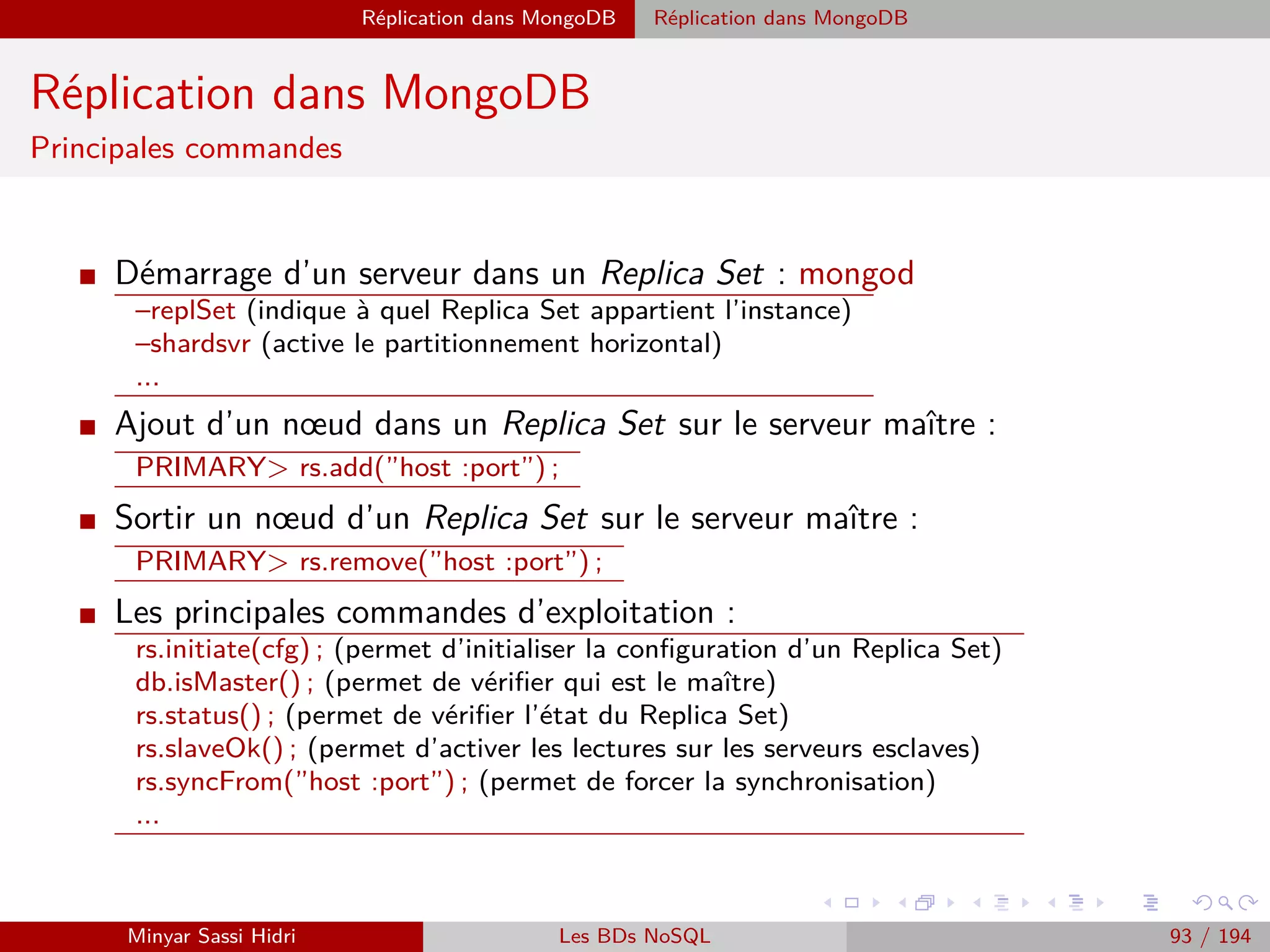 MapReduce Exemples
Exemple 1 : Comptage du nombre de mots
Quatre Mappers et deux Reduces : La phase Map
I Chacun des quatre mappers va travailler sur une partie du ﬁchier en
entrée, par exemple :
Le mapper n◦ 1 va traiter la ligne 1.
Le mapper n◦ 2 va traiter la ligne 2.
Le mapper n◦ 3 va traiter la ligne 3.
Le mapper n◦ 4 va traiter la ligne 4.
I Chaque mapper va produire un ﬁchier de résultats intermédiaires :
Minyar Sassi Hidri Technologies pour le Big Data 92 / 227
 