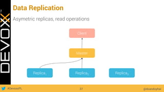 #DevoxxPL
Data Replication
@doanduyhai37
Master
Replica1 Replica2 Replica3
Client
Asymetric replicas, read operations
 