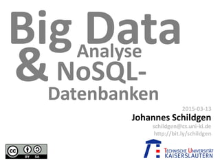 Datenbanken
Big Data
Johannes Schildgen
2015-03-13
schildgen@cs.uni-kl.de
http://bit.ly/schildgen
Analyse
NoSQL-&
 