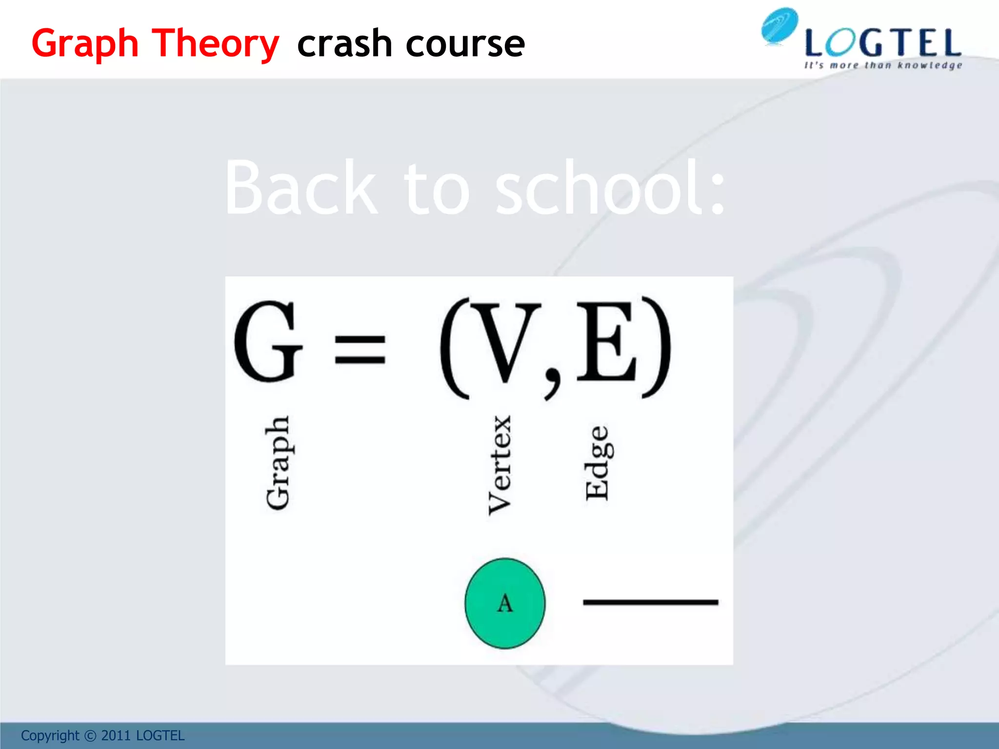 Copyright © 2011 LOGTEL
Back to school:
Graph Theory crash course
 