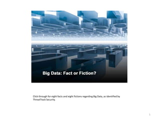 Click through for eight facts and eight fictions regarding Big Data, as identified by
ThreatTrack Security.

1

 