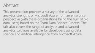 Big Data Adavnced Analytics on Microsoft Azure