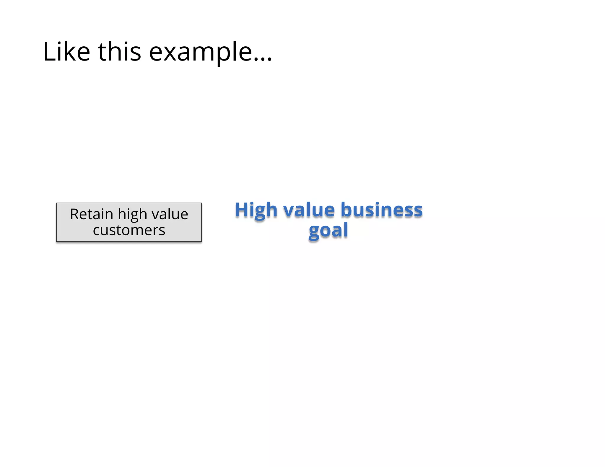 Retain high value
customers
High value business
goal
Like this example…
 