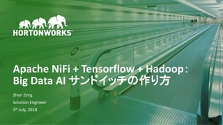 1 © Hortonworks Inc. 2011–2018. All rights reserved
Apache NiFi + Tensorflow + Hadoop：
Big Data AI サンドイッチの作り方
Zhen Zeng
Solution Engineer
5th July, 2018
 