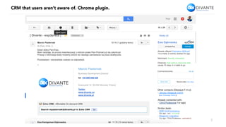 CRM that users aren’t aware of. Chrome plugin.
7
 