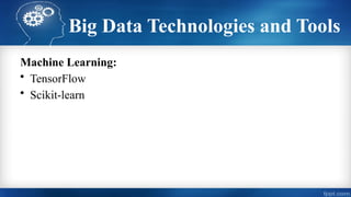 Big Data Technologies and Tools
Machine Learning:
• TensorFlow
• Scikit-learn
 