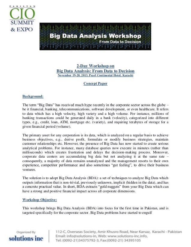 Big data analysis workshop concept paper