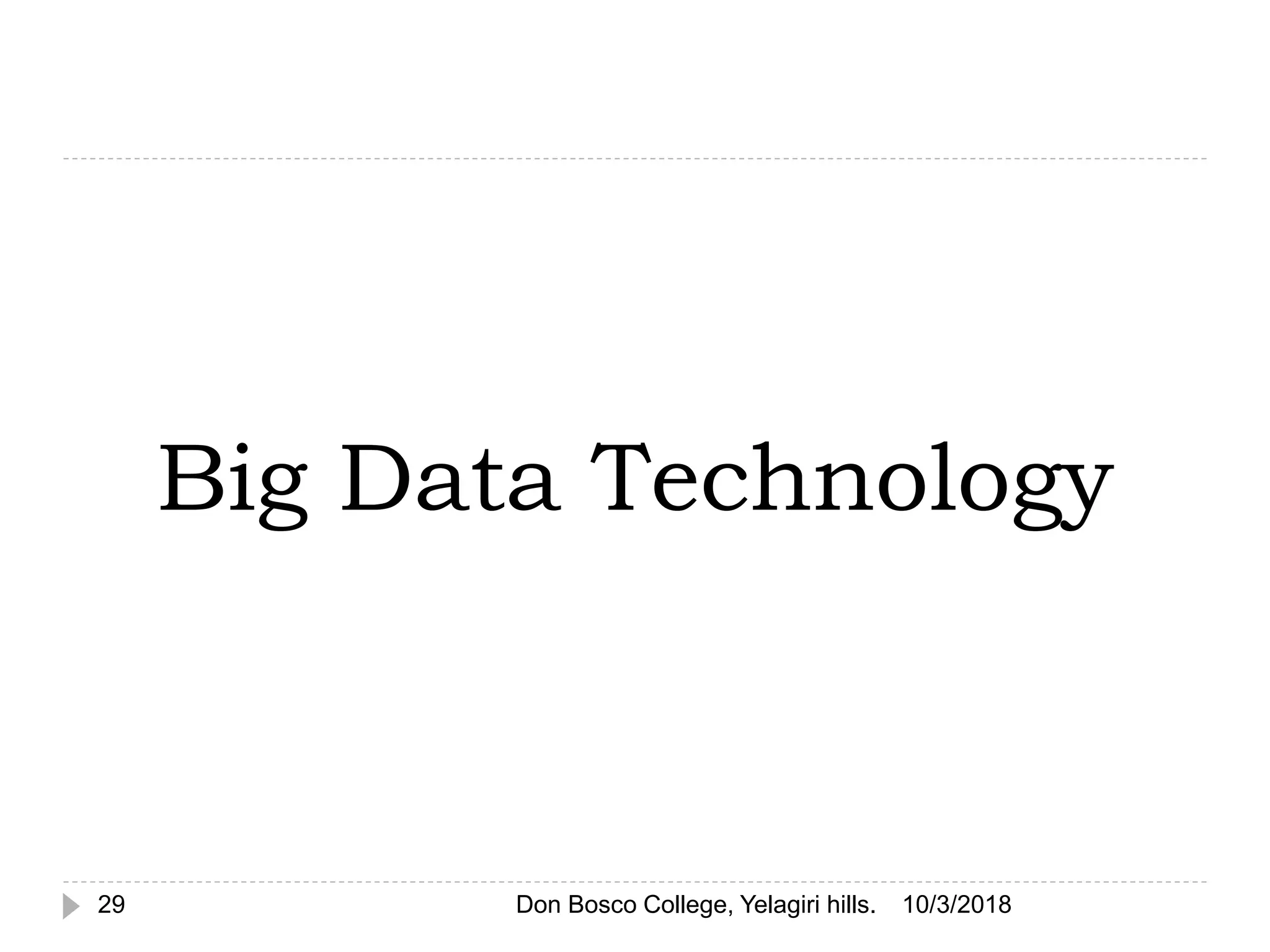 Big Data Technology
10/3/201829 Don Bosco College, Yelagiri hills.
 