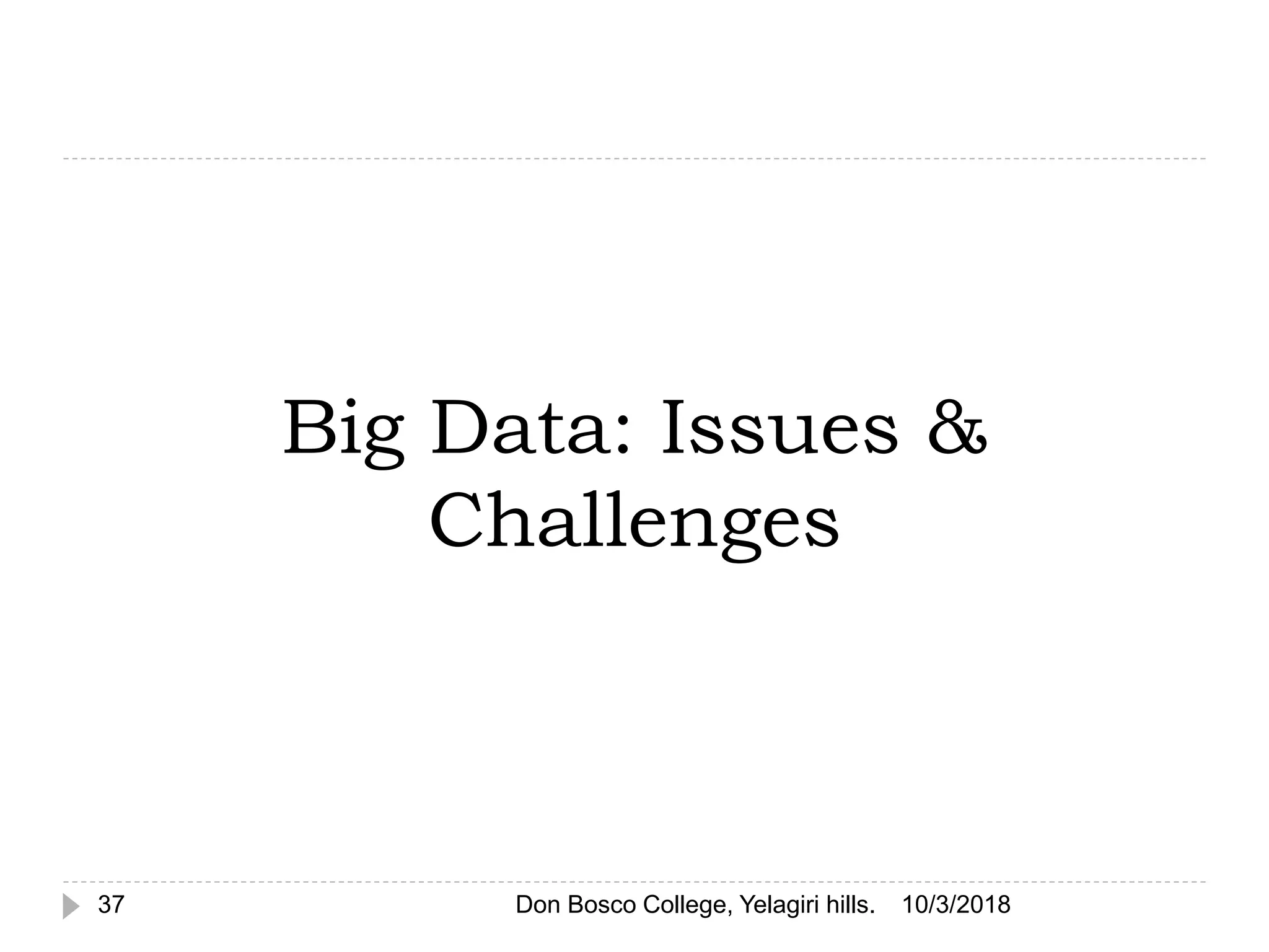 Big Data: Issues &
Challenges
10/3/201837 Don Bosco College, Yelagiri hills.
 