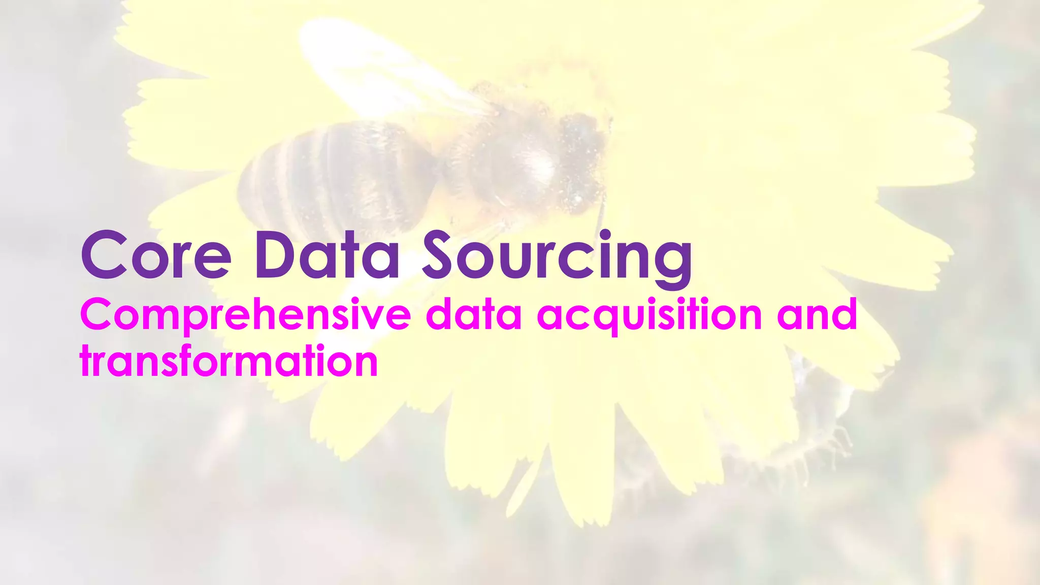 Core Data Sourcing
Comprehensive data acquisition and
transformation
 