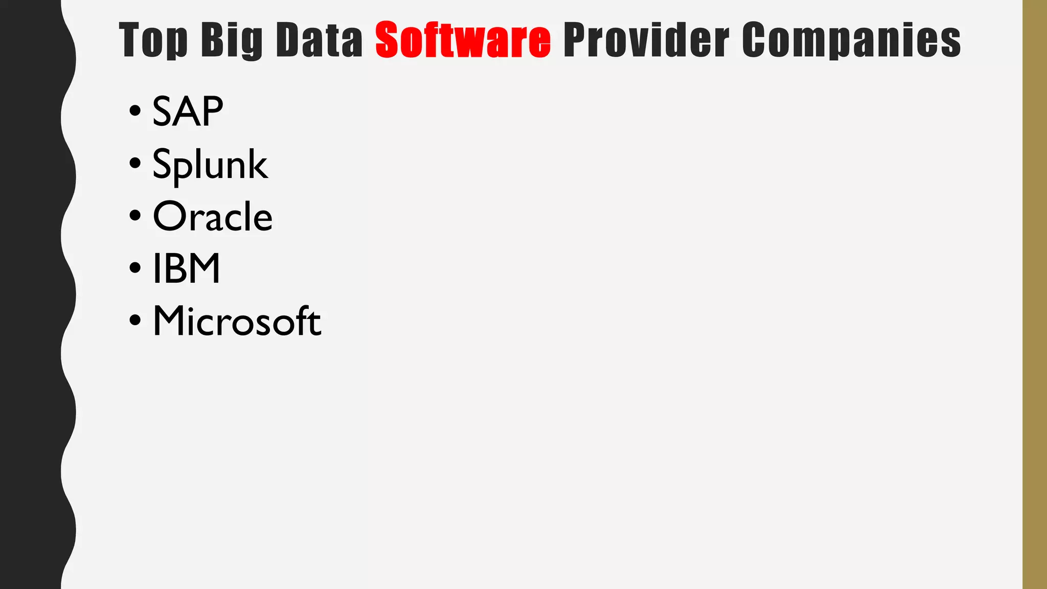 Top Big Data Software Provider Companies
• SAP
• Splunk
• Oracle
• IBM
• Microsoft
 