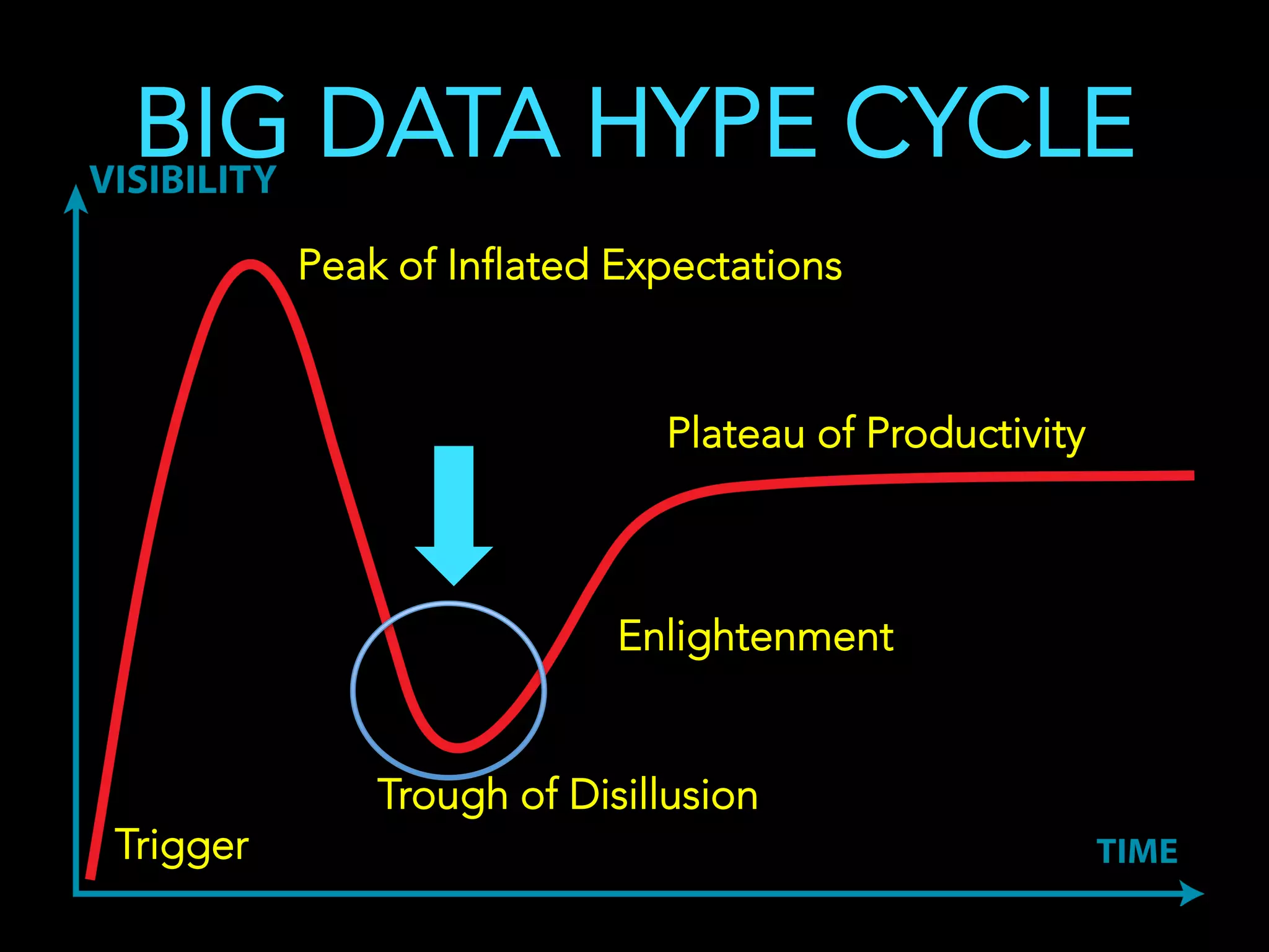 BIG DATA HYPE CYCLE
Trigger
Enlightenment
Plateau of Productivity
Peak of Inflated Expectations
Trough of Disillusion
 