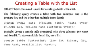 Creating a Table with the List
 
