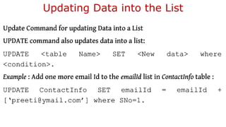 Updating Data into the List
 