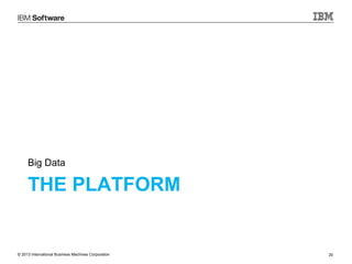 Big Data

THE PLATFORM

© 2013 International Business Machines Corporation

20

 