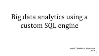 Big data analytics using a
custom SQL engine
1
Andrii Tsvielodub, Zoomdata
2018
 