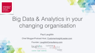 Paul Laughlin
Chief Blogger/Podcast Host, CustomerInsightLeader.com
Founder, LaughlinConsultancy.com
Big Data & Analytics in your
changing organisation
 