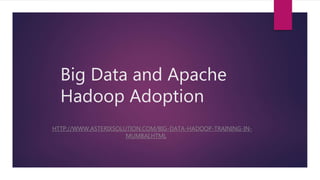 Big Data and Apache
Hadoop Adoption
HTTP://WWW.ASTERIXSOLUTION.COM/BIG-DATA-HADOOP-TRAINING-IN-
MUMBAI.HTML
 