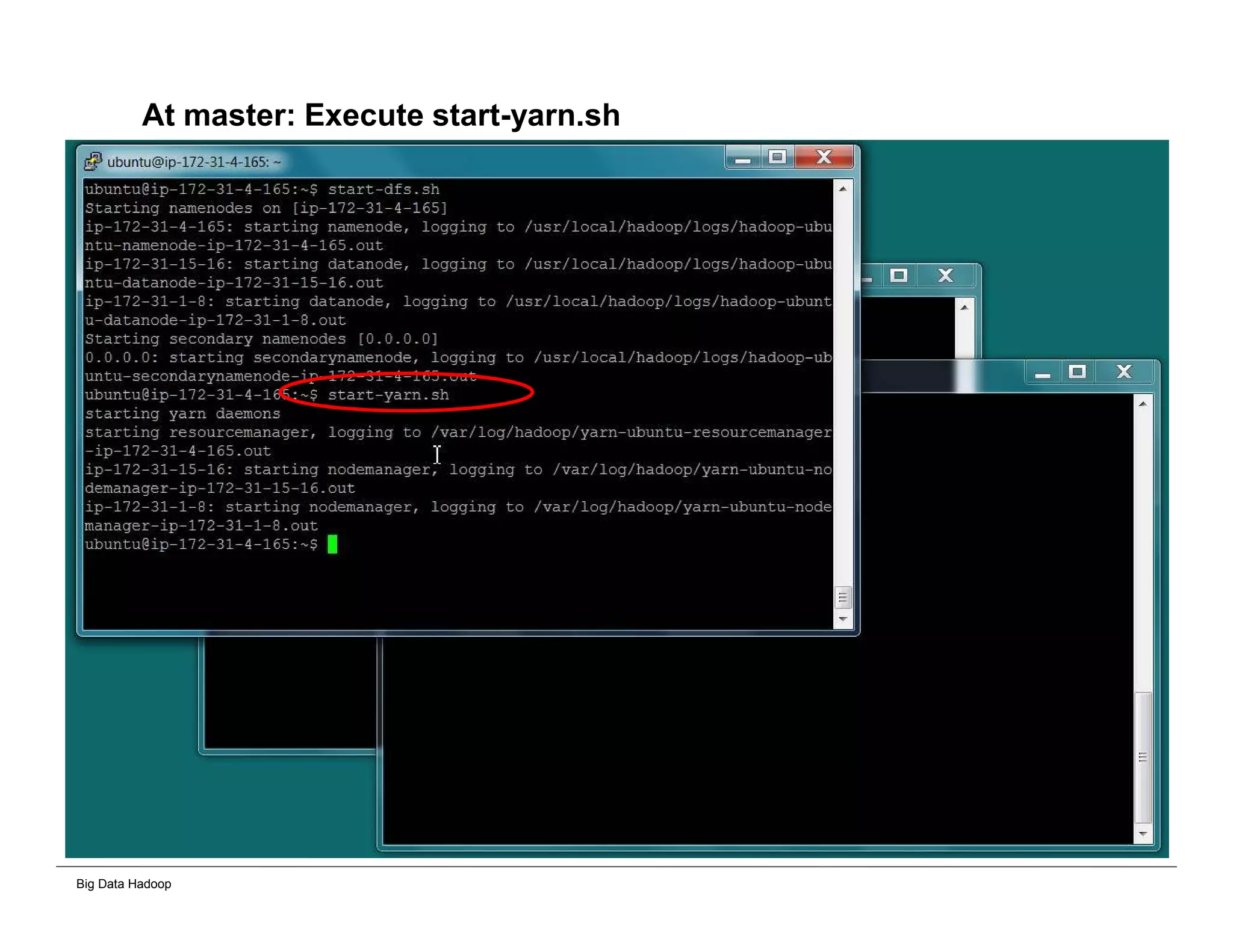 Big Data Hadoop
At master: Execute start-yarn.sh
 