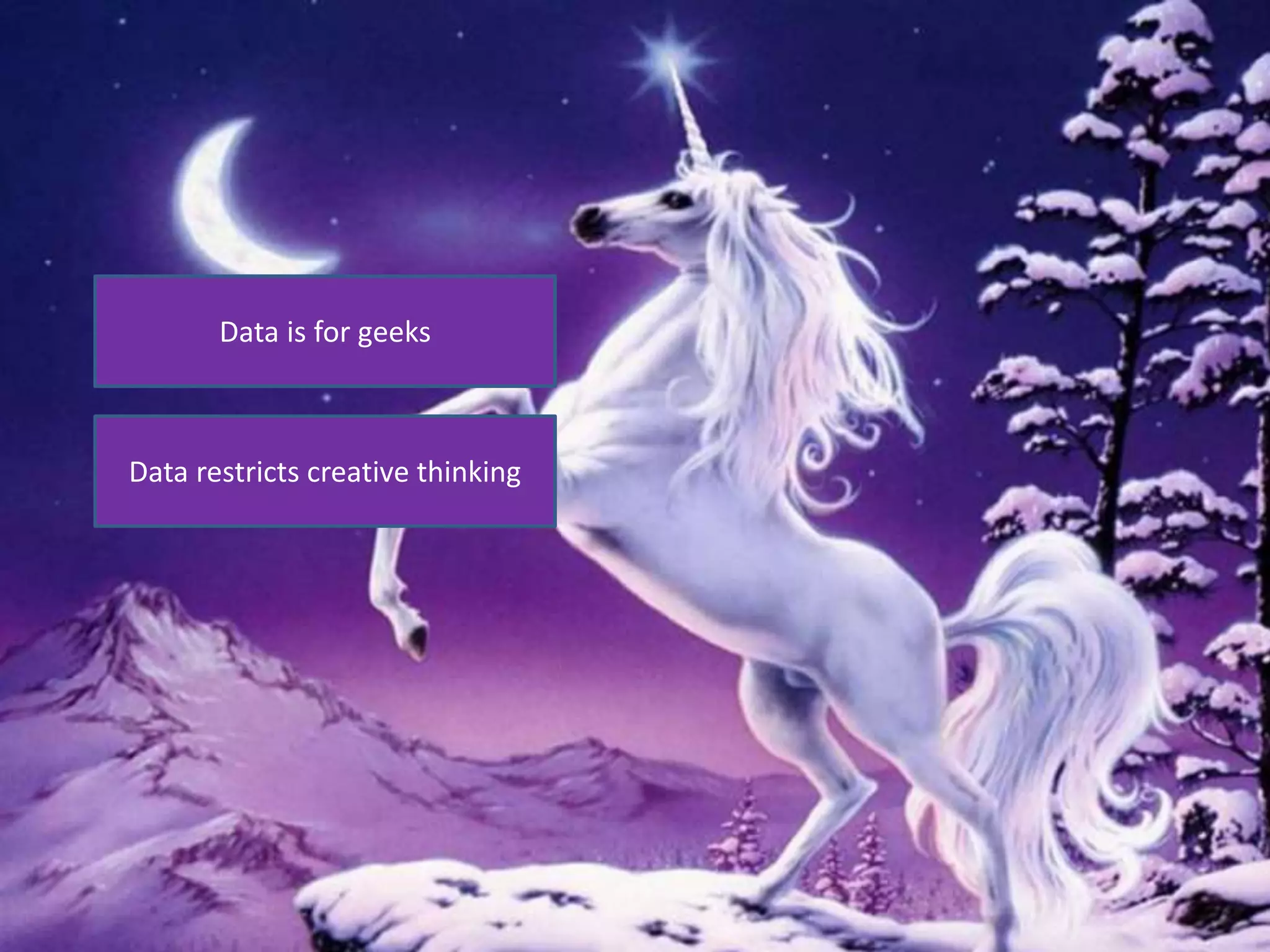 ..................................................................................................................................................................................................
Data is for geeks
Data restricts creative thinking
 