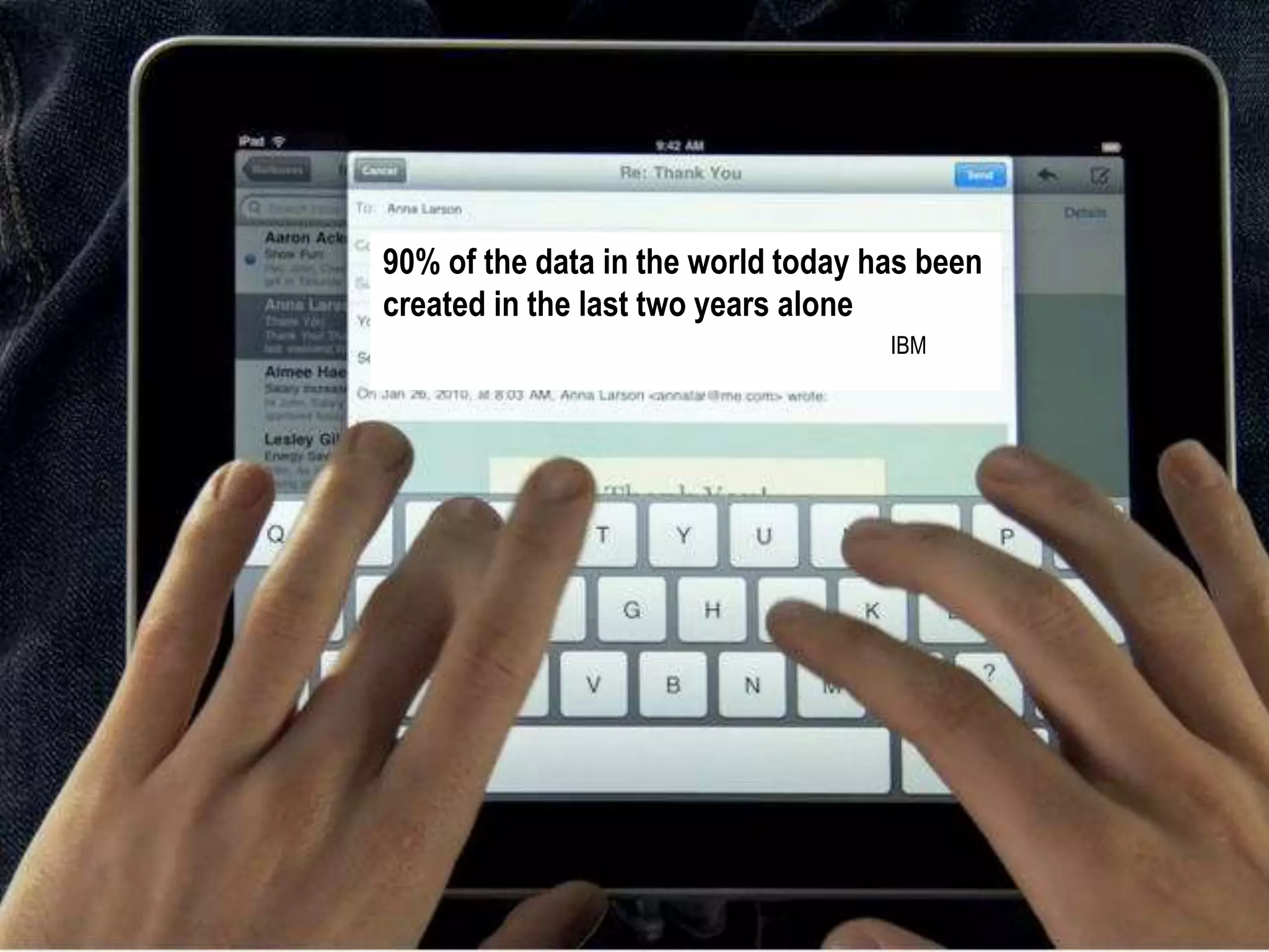 ..................................................................................................................................................................................................
90% of the data in the world today has been
created in the last two years alone
IBM
 