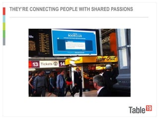 ..................................................................................................................................................................................................
THEY’RE CONNECTING PEOPLE WITH SHARED PASSIONS
 