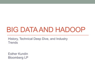 BIG DATA AND HADOOP 
History, Technical Deep Dive, and Industry 
Trends 
Esther Kundin 
Bloomberg LP 
 