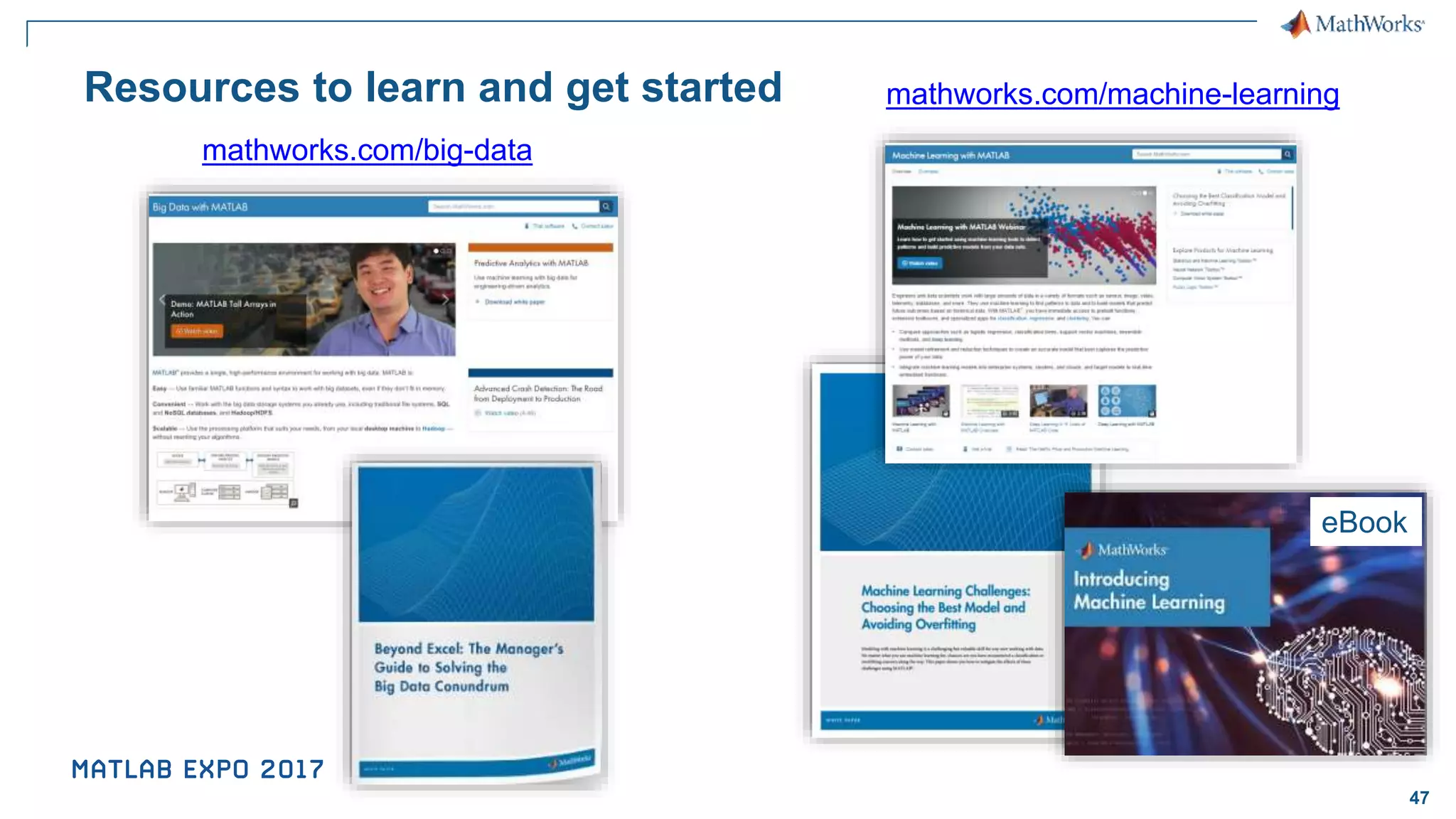 47 Resources to learn and get started mathworks.com/machine-learning eBook mathworks.com/big-data 