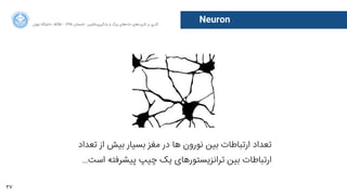 37
‫ﺍاﻥن‬‫ﺮ‬‫ﺗﻬ‬ ‫ﺩدﺍاﻧﺸﮕﺎﻩه‬ ACM - ۱۳۹۵ ‫ﺗﺎﺑﺴﺘﺎﻥن‬ - ‫‌ﻣﺎﺷﯿﻦ‬‫ﯼی‬‫ﯾﺎﺩدﮔﯿﺮ‬ ‫ﻭو‬ ‫ﺑﺰﺭرﮒگ‬ ‫‌ﻫﺎﯼی‬‫ﻩه‬‫ﺩدﺍاﺩد‬ ‫‌ﻫﺎﯼی‬‫ﺩد‬‫ﮐﺎﺭرﺑﺮ‬ ‫ﺑﺮ‬ ‫ﮔﺬﺭرﯼی‬
Neuron
‫ﺗﻌﺪﺍاﺩد‬ ‫ﺍاﺯز‬ ‫ﺑﯿﺶ‬ ‫ﺑﺴﯿﺎﺭر‬ ‫ﻣﻐﺰ‬ ‫ﺩدﺭر‬ ‫ﻫﺎ‬ ‫ﻧﻮﺭرﻭوﻥن‬ ‫ﺑﯿﻦ‬ ‫ﺍاﺭرﺗﺒﺎﻃﺎﺕت‬ ‫ﺗﻌﺪﺍاﺩد‬
…‫ﺍاﺳﺖ‬ ‫ﭘﯿﺸﺮﻓﺘﻪ‬ ‫ﭼﯿﭗ‬ ‫ﯾﮏ‬ ‫ﺗﺮﺍاﻧﺰﯾﺴﺘﻮﺭرﻫﺎﯼی‬ ‫ﺑﯿﻦ‬ ‫ﺍاﺭرﺗﺒﺎﻃﺎﺕت‬
 