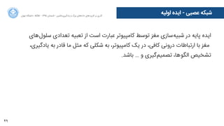 49
‫ﺍاﻥن‬‫ﺮ‬‫ﺗﻬ‬ ‫ﺩدﺍاﻧﺸﮕﺎﻩه‬ ACM - ۱۳۹۵ ‫ﺗﺎﺑﺴﺘﺎﻥن‬ - ‫‌ﻣﺎﺷﯿﻦ‬‫ﯼی‬‫ﯾﺎﺩدﮔﯿﺮ‬ ‫ﻭو‬ ‫ﺑﺰﺭرﮒگ‬ ‫‌ﻫﺎﯼی‬‫ﻩه‬‫ﺩدﺍاﺩد‬ ‫‌ﻫﺎﯼی‬‫ﺩد‬‫ﮐﺎﺭرﺑﺮ‬ ‫ﺑﺮ‬ ‫ﮔﺬﺭرﯼی‬
‫ﺍاﻭوﻟﯿﻪ‬ ‫ﺍاﯾﺪﻩه‬ - ‫ﻋﺼﺒﯽ‬ ‫ﺷﺒﮑﻪ‬
‫‌ﻫﺎﯼی‬‫ﻝل‬‫ﺳﻠﻮ‬ ‫ﺗﻌﺪﺍاﺩدﯼی‬ ‫ﺗﻌﺒﯿﻪ‬ ‫ﺍاﺯز‬ ‫ﺍاﺳﺖ‬ ‫ﻋﺒﺎﺭرﺕت‬ ‫ﮐﺎﻣﭙﯿﻮﺗﺮ‬ ‫ﺗﻮﺳﻂ‬ ‫ﻣﻐﺰ‬ ‫‌ﺳﺎﺯزﯼی‬‫ﻪ‬‫ﺷﺒﯿ‬ ‫ﺩدﺭر‬ ‫ﭘﺎﯾﻪ‬ ‫ﺍاﯾﺪﻩه‬
،‫ﯾﺎﺩدﮔﯿﺮﯼی‬ ‫ﺑﻪ‬ ‫ﻗﺎﺩدﺭر‬ ‫ﻣﺎ‬ ‫ﻣﺜﻞ‬ ‫ﮐﻪ‬ ‫ﺷﮑﻠﯽ‬ ‫ﺑﻪ‬ ،‫ﮐﺎﻣﭙﯿﻮﺗﺮ‬ ‫ﯾﮏ‬ ‫ﺩدﺭر‬ ،‫ﮐﺎﻓﯽ‬ ‫ﺩدﺭرﻭوﻧﯽ‬ ‫ﺍاﺭرﺗﺒﺎﻃﺎﺕت‬ ‫ﺑﺎ‬ ‫ﻣﻐﺰ‬
.‫ﺑﺎﺷﺪ‬ … ‫ﻭو‬ ‫‌ﮔﯿﺮﯼی‬‫ﻢ‬‫ﺗﺼﻤﯿ‬ ،‫‌ﻫﺎ‬‫ﻮ‬‫ﺍاﻟﮕ‬ ‫ﺗﺸﺨﯿﺺ‬
:‫ﻣﻬﻢ‬ ‫ﻧﮑﺘﻪ‬
‫ﯾﺎﺩدﮔﯿﺮﯼی‬ ‫ﺑﻪ‬ ‫ﺧﻮﺩد‬ ‫ﺑﺘﻮﺍاﻧﺪ‬ ‫ﺑﺎﯾﺪ‬ ‫ﻗﺎﻋﺪﺗﺎ‬ .‫ﺩدﻫﯿﻢ‬ ‫ﺁآﻣﻮﺯزﺵش‬ ‫ﺭرﺍا‬ ‫ﻣﺎﺷﯿﻨﯽ‬ ‫ﭼﻨﯿﻦ‬ ‫ﺩدﺍاﺷﺖ‬ ‫ﻧﺨﻮﺍاﻫﯿﻢ‬ ‫ﻧﯿﺎﺯزﯼی‬
.‫ﺍاﻧﺴﺎﻥن‬ ‫ﻣﻐﺰ‬ ‫ﻣﺎﻧﻨﺪ‬ ‫ﺩدﺭرﺳﺖ‬ .‫ﺑﭙﺮﺩدﺍاﺯزﺩد‬
 