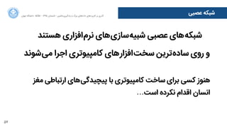 57
‫ﺍاﻥن‬‫ﺮ‬‫ﺗﻬ‬ ‫ﺩدﺍاﻧﺸﮕﺎﻩه‬ ACM - ۱۳۹۵ ‫ﺗﺎﺑﺴﺘﺎﻥن‬ - ‫‌ﻣﺎﺷﯿﻦ‬‫ﯼی‬‫ﯾﺎﺩدﮔﯿﺮ‬ ‫ﻭو‬ ‫ﺑﺰﺭرﮒگ‬ ‫‌ﻫﺎﯼی‬‫ﻩه‬‫ﺩدﺍاﺩد‬ ‫‌ﻫﺎﯼی‬‫ﺩد‬‫ﮐﺎﺭرﺑﺮ‬ ‫ﺑﺮ‬ ‫ﮔﺬﺭرﯼی‬
‫ﻋﺼﺒﯽ‬ ‫ﺷﺒﮑﻪ‬
‫ﻫﺴﺘﻨﺪ‬ ‫‌ﺍاﻓﺰﺍاﺭرﯼی‬‫ﻡم‬‫ﻧﺮ‬ ‫‌ﻫﺎﯼی‬‫ﯼی‬‫‌ﺳﺎﺯز‬‫ﻪ‬‫ﺷﺒﯿ‬ ‫ﻋﺼﺒﯽ‬ ‫‌ﻫﺎﯼی‬‫ﻪ‬‫ﺷﺒﮑ‬
‫‌ﺷﻮﻧﺪ‬‫ﯽ‬‫ﻣ‬ ‫ﺍاﺟﺮﺍا‬ ‫ﮐﺎﻣﭙﯿﻮﺗﺮﯼی‬ ‫‌ﻫﺎﯼی‬‫ﺭر‬‫‌ﺍاﻓﺰﺍا‬‫ﺖ‬‫ﺳﺨ‬ ‫‌ﺗﺮﯾﻦ‬‫ﻩه‬‫ﺳﺎﺩد‬ ‫ﺭرﻭوﯼی‬ ‫ﻭو‬
‫ﻣﻐﺰ‬ ‫ﺍاﺭرﺗﺒﺎﻃﯽ‬ ‫‌ﻫﺎﯼی‬‫ﯽ‬‫ﭘﯿﭽﯿﺪﮔ‬ ‫ﺑﺎ‬ ‫ﮐﺎﻣﭙﯿﻮﺗﺮﯼی‬ ‫ﺳﺎﺧﺖ‬ ‫ﺑﺮﺍاﯼی‬ ‫ﮐﺴﯽ‬ ‫ﻫﻨﻮﺯز‬
…‫ﺍاﺳﺖ‬ ‫ﻧﮑﺮﺩدﻩه‬ ‫ﺍاﻗﺪﺍاﻡم‬ ‫ﺍاﻧﺴﺎﻥن‬
 