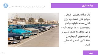 19
‫ﺳﺎﺯزﯼی‬ ‫ﭘﯿﺎﺩدﻩه‬‫ﺍاﻥن‬‫ﺮ‬‫ﺗﻬ‬ ‫ﺩدﺍاﻧﺸﮕﺎﻩه‬ ACM - ۱۳۹۵ ‫ﺗﺎﺑﺴﺘﺎﻥن‬ - ‫‌ﻣﺎﺷﯿﻦ‬‫ﯼی‬‫ﯾﺎﺩدﮔﯿﺮ‬ ‫ﻭو‬ ‫ﺑﺰﺭرﮒگ‬ ‫‌ﻫﺎﯼی‬‫ﻩه‬‫ﺩدﺍاﺩد‬ ‫‌ﻫﺎﯼی‬‫ﺩد‬‫ﮐﺎﺭرﺑﺮ‬ ‫ﺑﺮ‬ ‫ﮔﺬﺭرﯼی‬
‫ﺍاﺭرﺯزﯾﺎﺑﯽ‬ ‫ﺗﺨﺼﺼﯽ‬ ‫ﺑﻨﮕﺎﻩه‬ ‫ﯾﮏ‬
‫ﺑﺮﺍاﯼی‬ ‫‌ﺩدﻭوﻡم‬‫ﺖ‬‫ﺩدﺳ‬ ‫ﻫﺎﯼی‬ ‫ﺧﻮﺩدﺭرﻭو‬
‫‌ﺷﻤﺎﺭر‬‫ﺮ‬‫ﮐﯿﻠﻮﻣﺘ‬ ‫ﺻﺤﺖ‬ ‫ﮐﻨﺘﺮﻝل‬
‫ﮐﺮﺩدﻩه‬ ‫ﻣﺮﺍاﺟﻌﻪ‬ ‫ﻣﺎ‬ ‫ﺑﻪ‬ (Odometer)
‫ﮐﺎﻣﭙﯿﻮﺗﺮ‬ ‫ﮐﻤﮏ‬ ‫ﺑﻪ‬ ‫‌ﺧﻮﺍاﻫﺪ‬‫ﯽ‬‫ﻣ‬ ‫ﻭو‬
‫‌ﻫﺎﯼی‬‫ﺮ‬‫ﮐﯿﻠﻮﻣﺘ‬ ‫ﺍاﺗﻮﻣﺎﺳﯿﻮﻥن‬ ‫ﻭو‬
‫ﺷﻨﺎﺳﺎﯾﯽ‬ ‫ﺭرﺍا‬ ‫ﺷﺪﻩه‬ ‫‌ﮐﺎﺭرﯼی‬‫ﺖ‬‫ﺩدﺳ‬
.‫ﮐﻨﯿﻢ‬
‫ﻣﺮﻭوﺭر‬
 