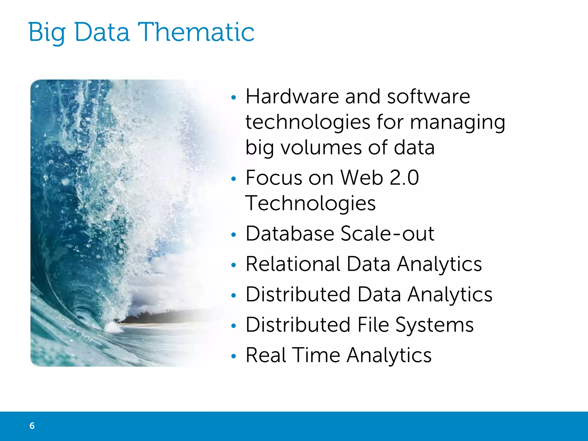 BIG DATA APPLICATIONS DOMAINS
• Digital marketing optimization (e.g., web analytics, attribution, golden
path analysis)
• Data exploration and discovery (e.g., identifying new data-driven
products, new markets)
• Fraud detection and prevention (e.g., revenue protection, site integrity
& uptime)
• Social network and relationship analysis (e.g., influencer marketing,
outsourcing, attrition prediction)
• Machine-generated data analytics (e.g., remote device insight, remote
sensing, location-based intelligence)
• Data retention (e.g. long term conservation, data archiving

6

Big Data with Not Only SQL

 