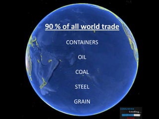 90 % of all world trade
CONTAINERS

OIL
COAL
STEEL
GRAIN

 