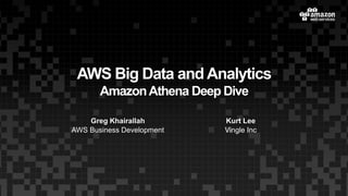 AWS Big Data and Analytics
AmazonAthena Deep Dive
Greg Khairallah
AWS Business Development
Kurt Lee
Vingle Inc
 